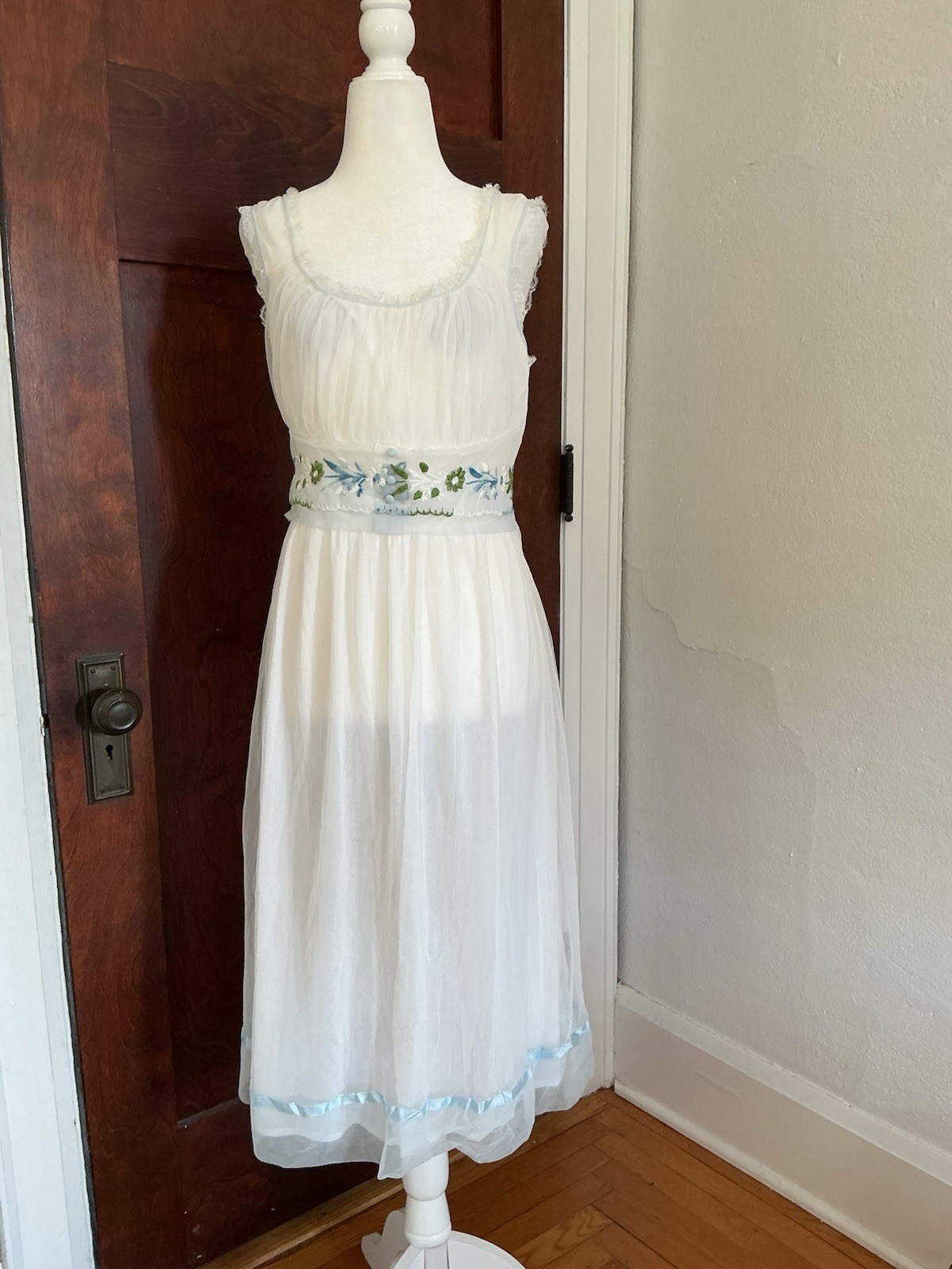 Vintage Miss Siren Negligee Chiffon Nylon Lace Babydoll Romantic Nightgown 36 S