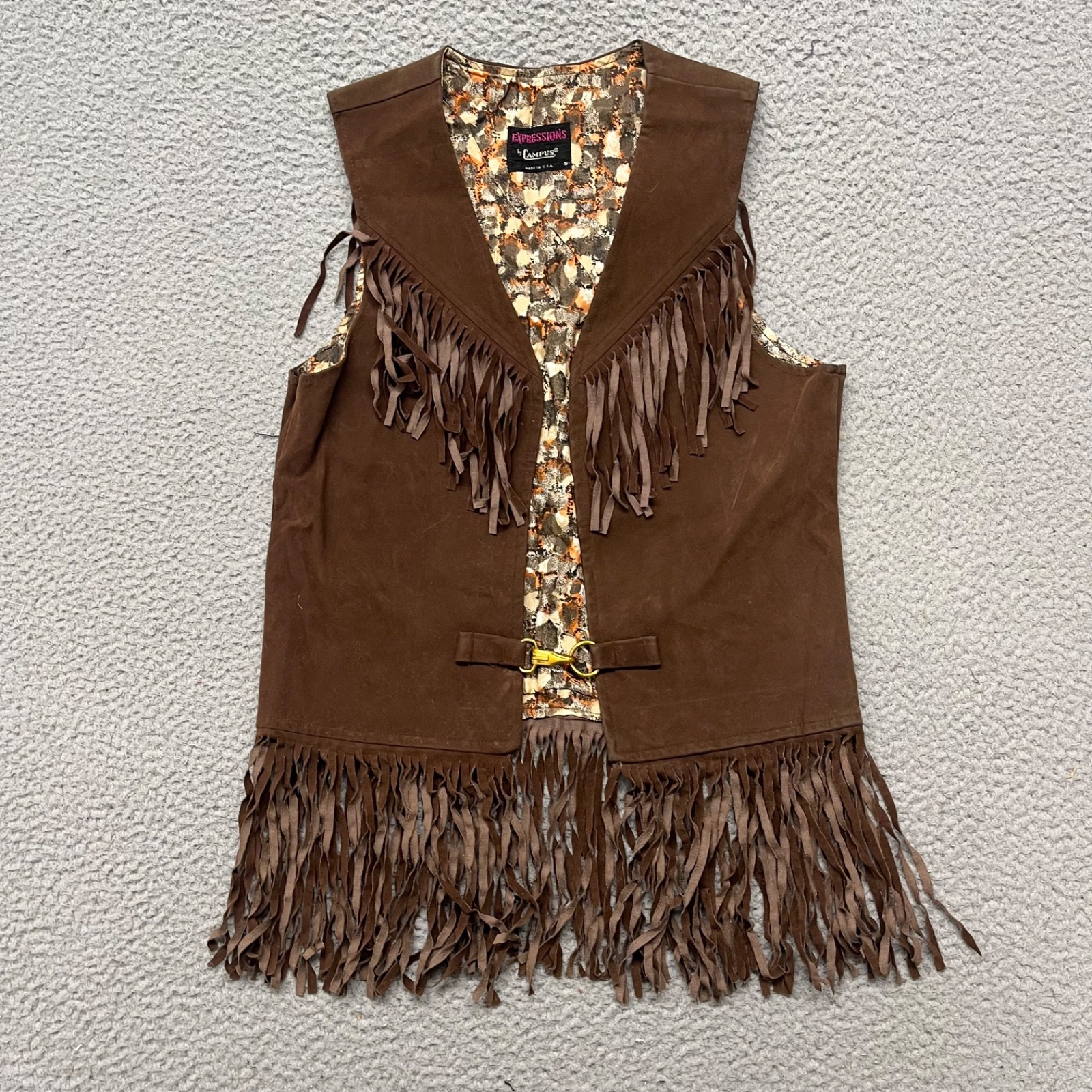 Vintage Fringe Cowgirl Vest Womens S Brown Festival Expressions By Campus