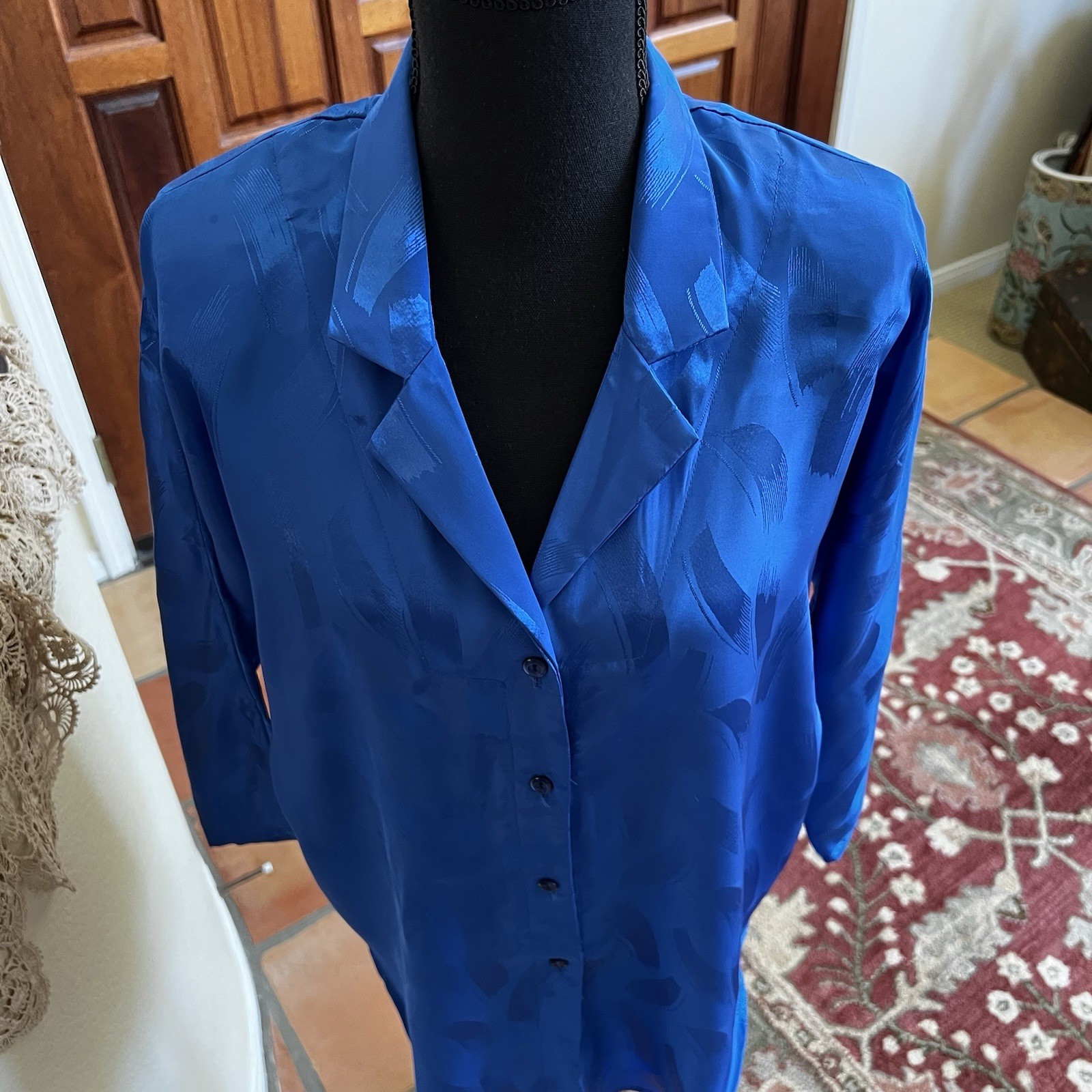 Vintage 70’s Lori Of California Royal Blue Polyester Blouse Sz 12