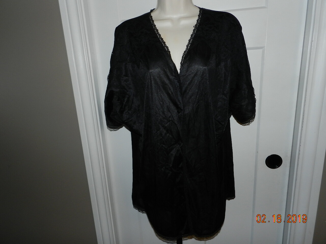 Vtg Soft Moments Nightgown Womens Large Black Satin Lace