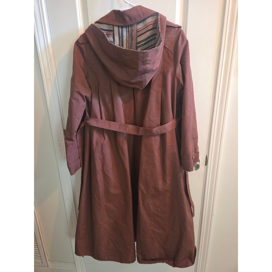 F.S. Ii Vintage Womens Brown Hooded Trench Coat Belted Size 9 Made in Korea
