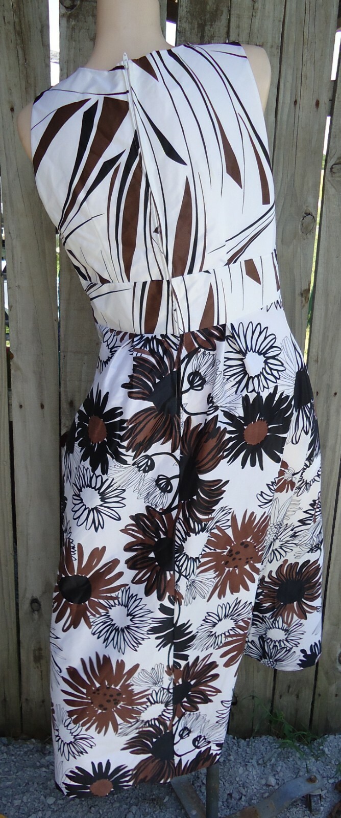 NOS Vtg 70s MidCentury Sleeveless White Brown Black Floral Maxi Dress sz 14