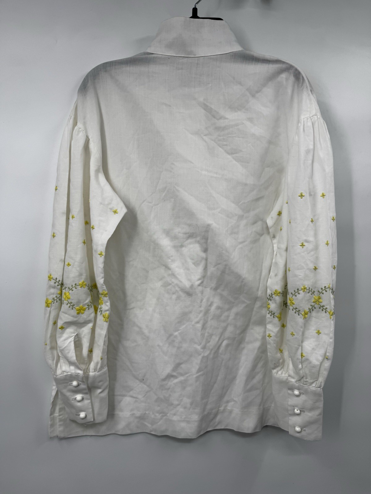 Vintage 417 Van Heusen Embroidered Blouse Hippie Peasant Yellow Flowers Size Med