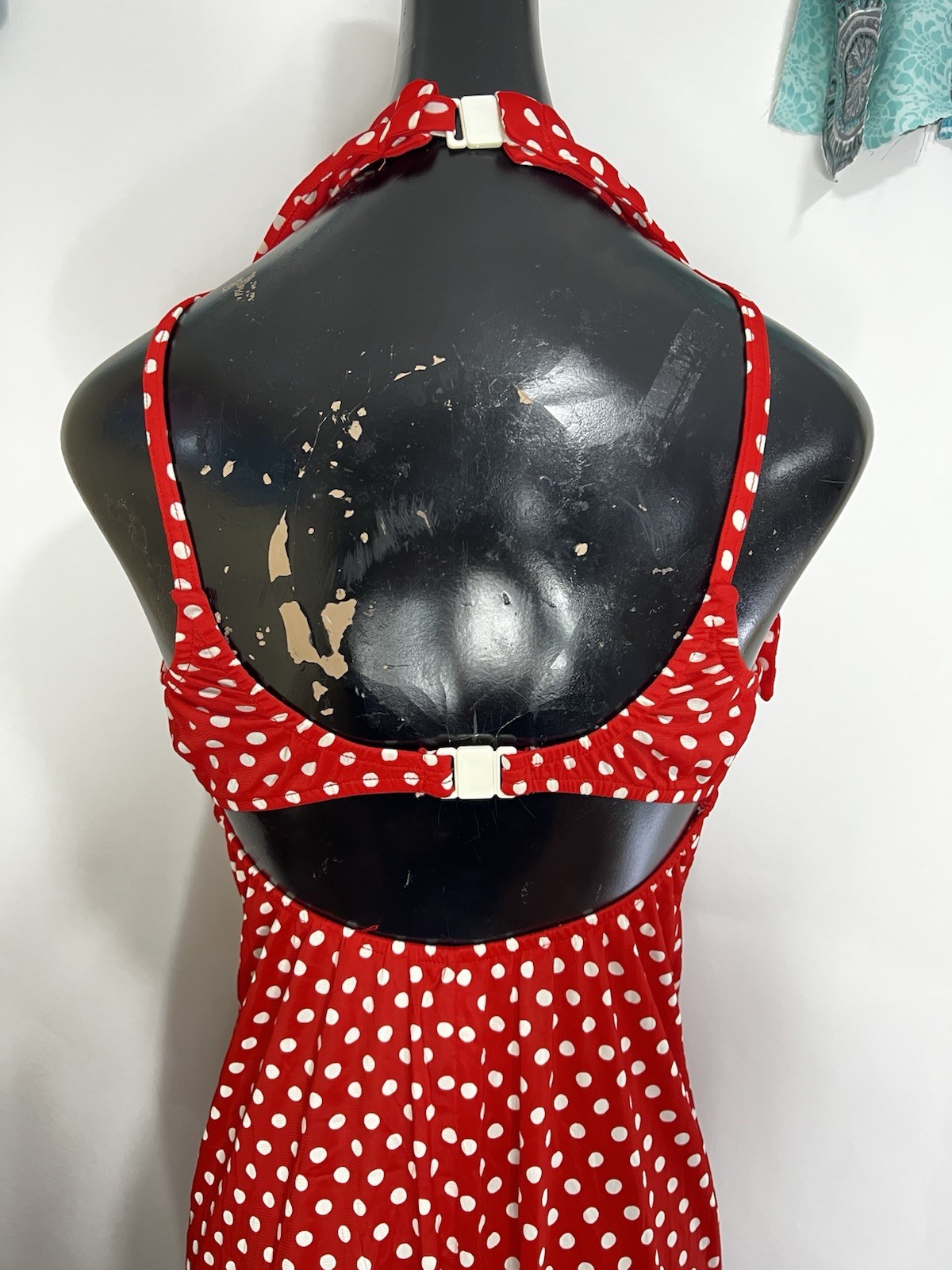Jack Hartley Miami Vintage Dress Red White Polka Dot Sailor Stretch Halter Maxi
