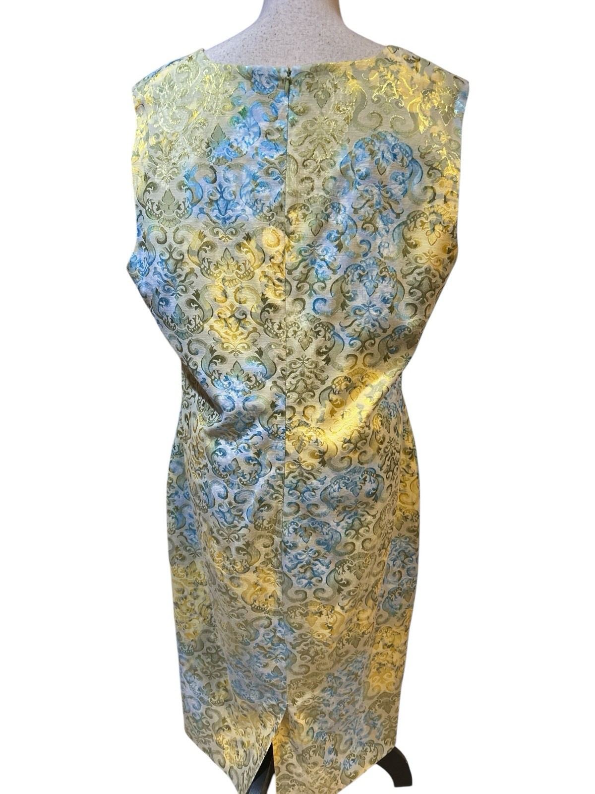 ASHRO 2 Piece Long Dress/Duster Jacket Set Retro Yellow Teal Womens Boho Sz 18