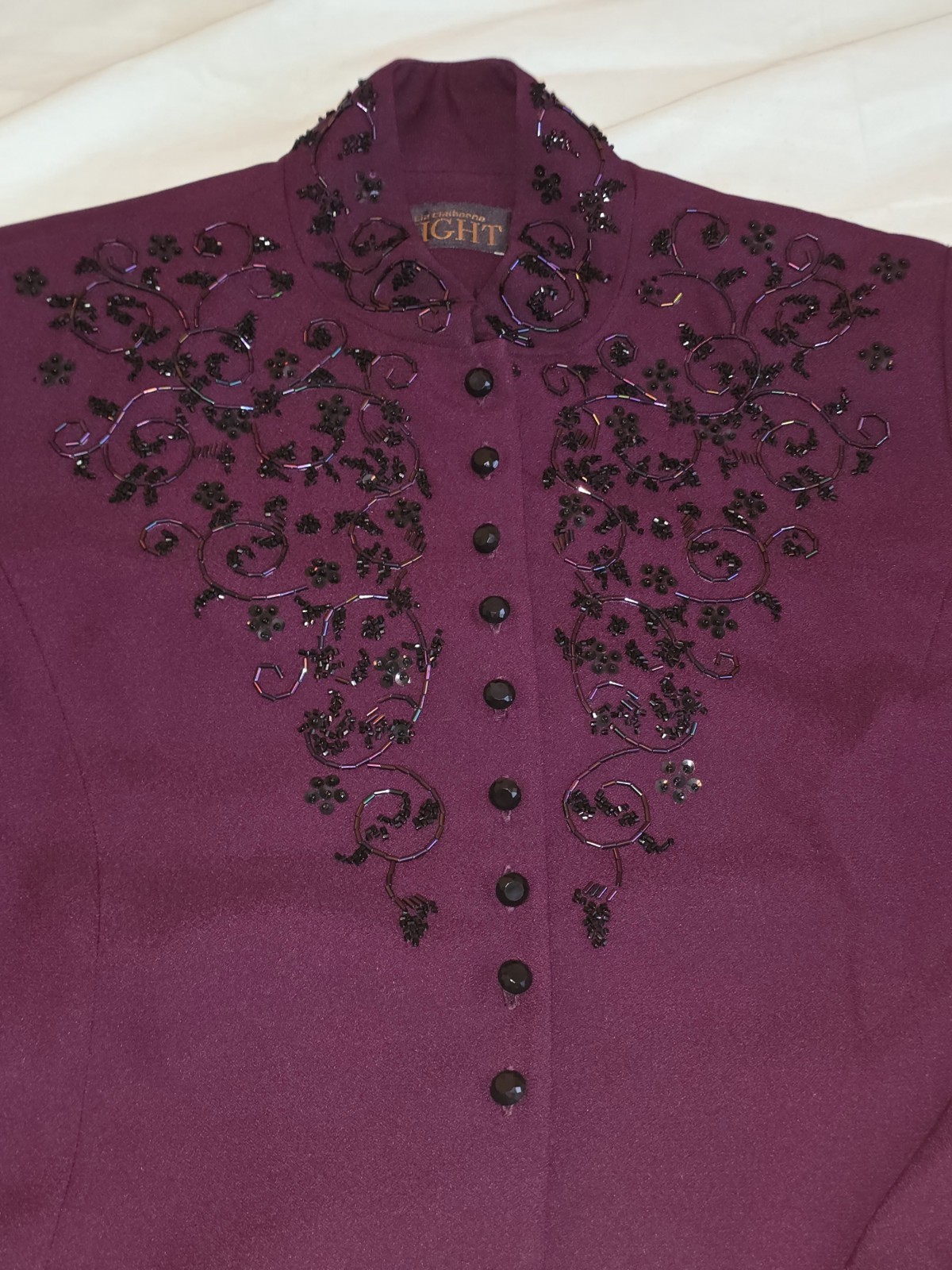 Vintage Liz Claiborne Night Beaded Evening Jacket Plum Burgundy Size 6