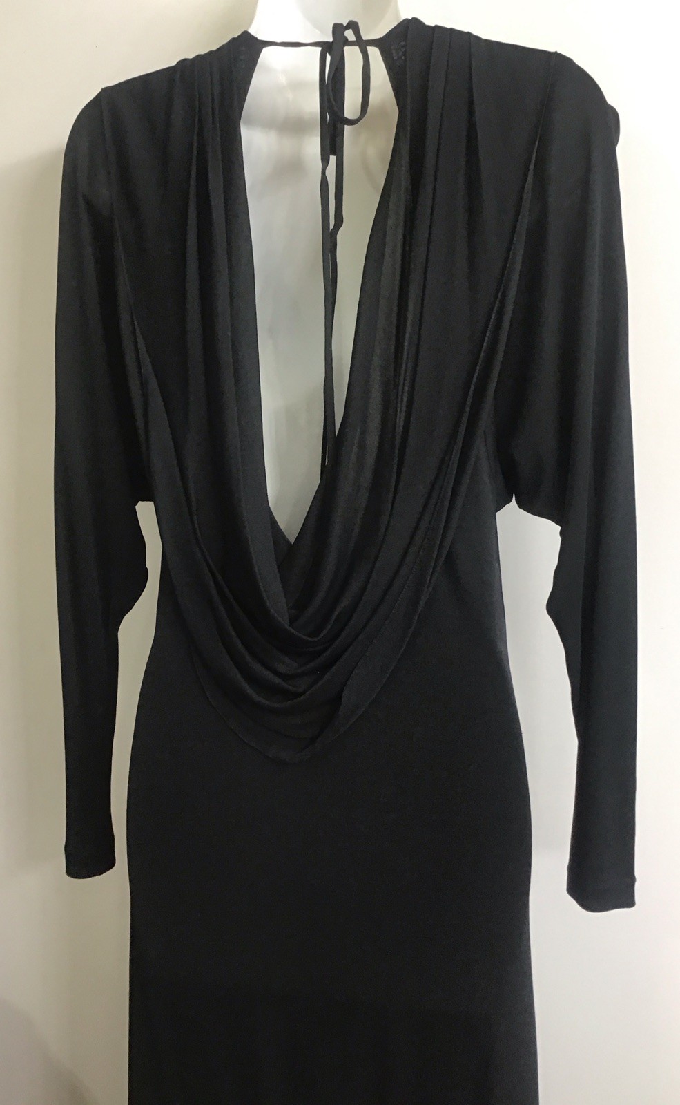 Hollys Harp Vintage Long Black Jersey Dress Drape Neck Sequin Butterfly Belt P