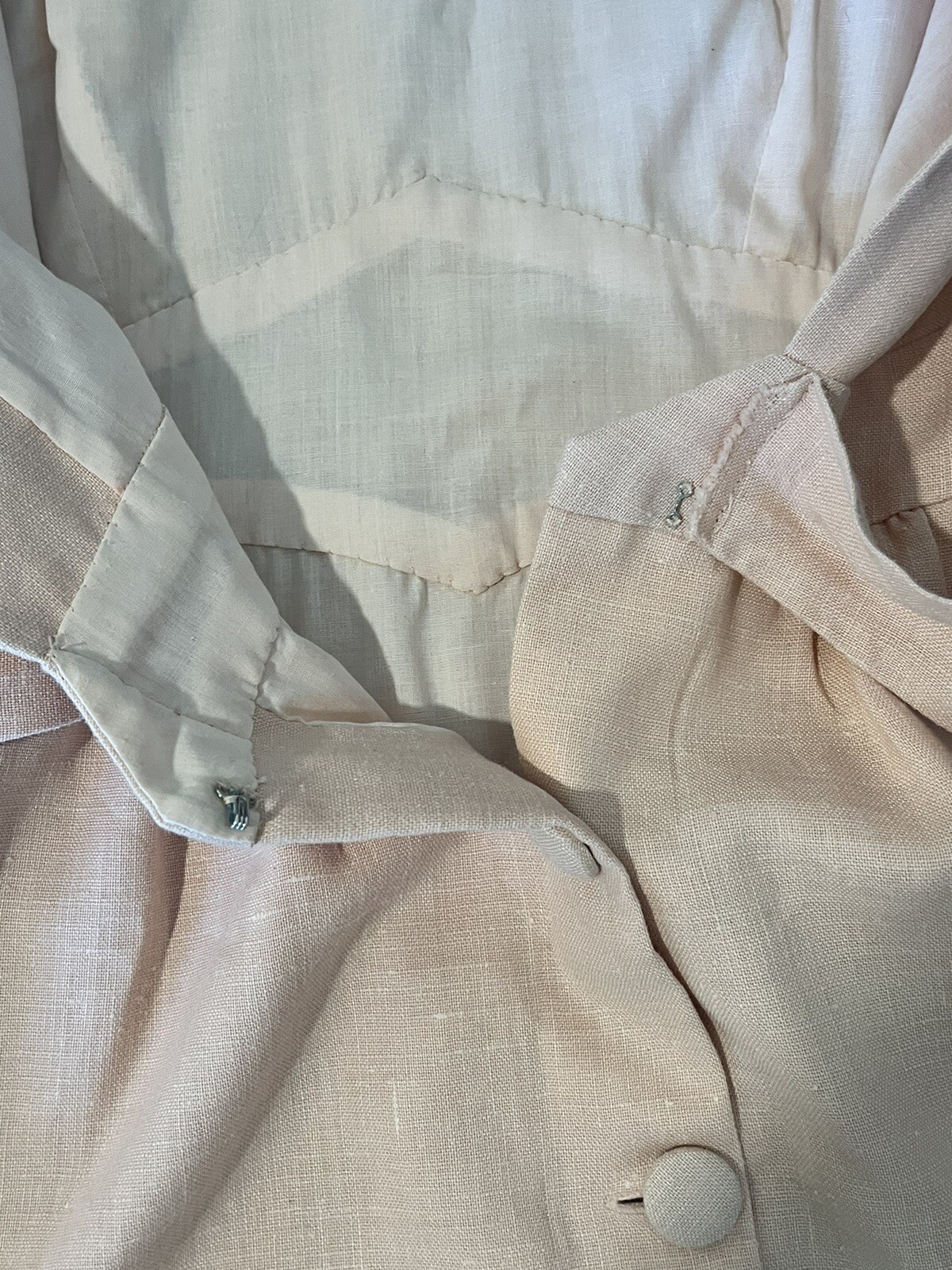 Vintage Handmade 1960s Open Back Salmon, Woven Cotton Canvas, Dress sz Small