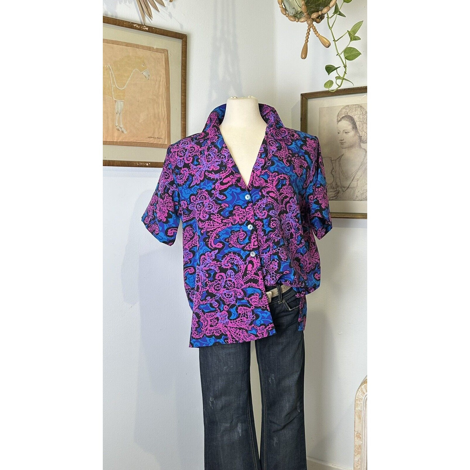 Vintage 1970’s shirt Psychedelic Retro Collard Shirt Disco Button Down Shirt