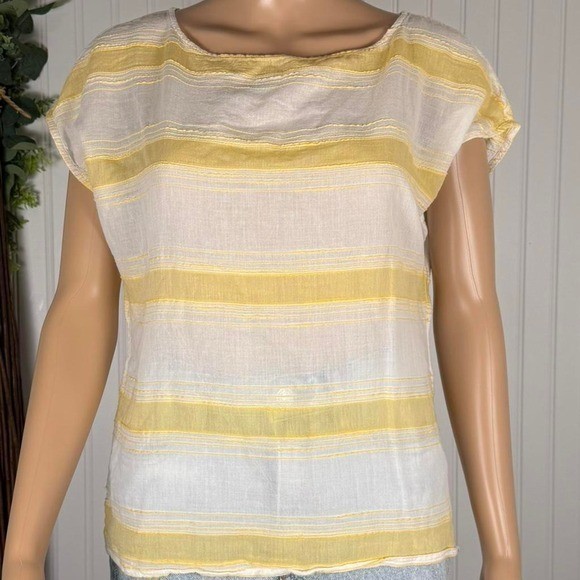LOFT lightweight striped blouse in soft cream and pastel yellow XS