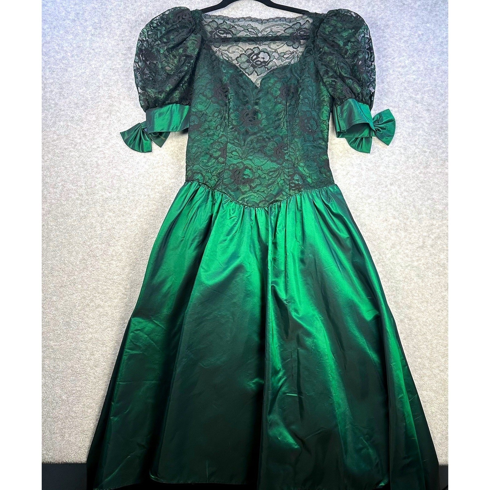 VTG Dance Allure Alfred Angelo Green Lace High Low Prom Dress 80s Union Made 7/8