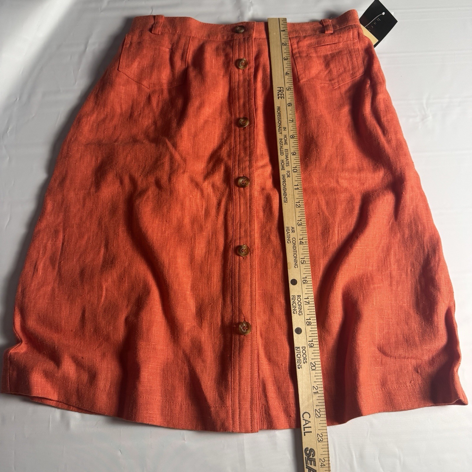 NWT Vintage Harve Benard Linen Skirt 8 Orange Button Front A-Line Ukraine