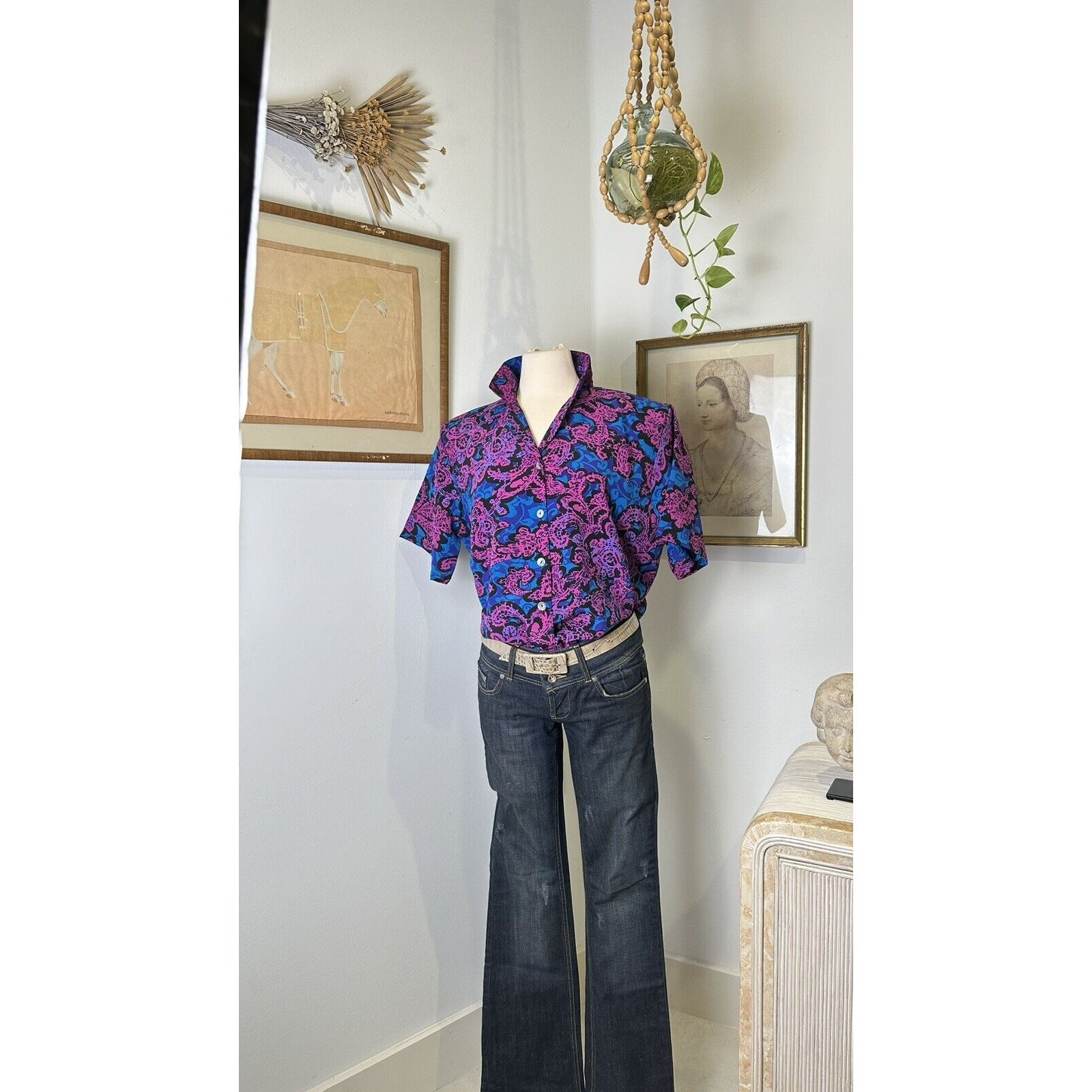Vintage 1970’s shirt Psychedelic Retro Collard Shirt Disco Button Down Shirt