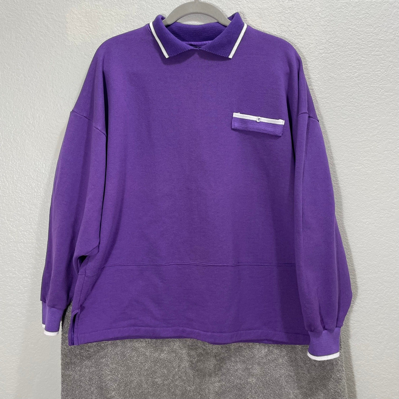 Vintage 90s Purple Long-sleeve Polo Sweatshirt Collared Sunbelt Sportswear XL