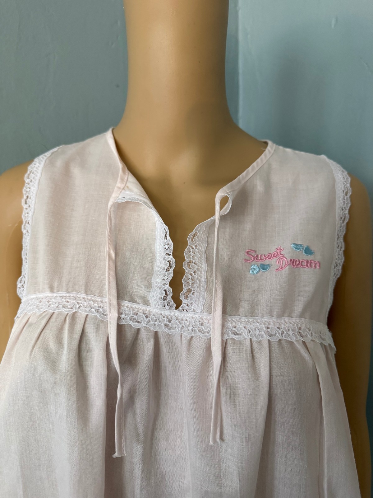 Vintage Katz Pink Cotton Polyester Nightgown Embroidered Knee Length Sissy S
