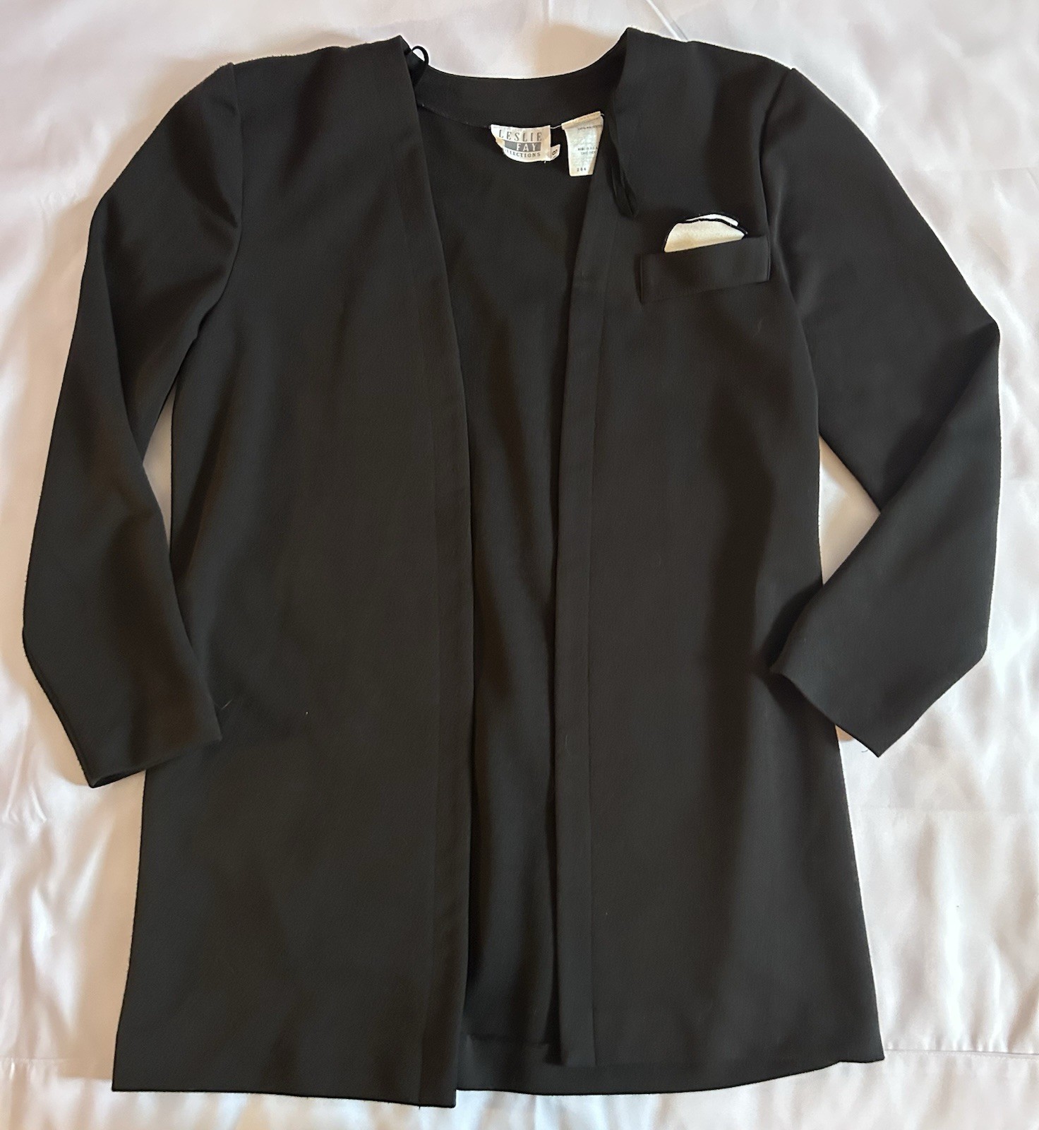 Vintage Leslie Fay Black Open Front Blazer Size 8