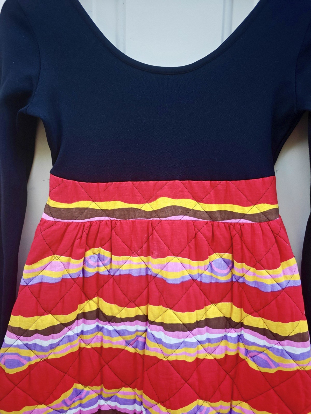 Rare Vintage 1970s Dutchess Jr. Loungewear Quilted Psychedelic Maxi Dress Usa