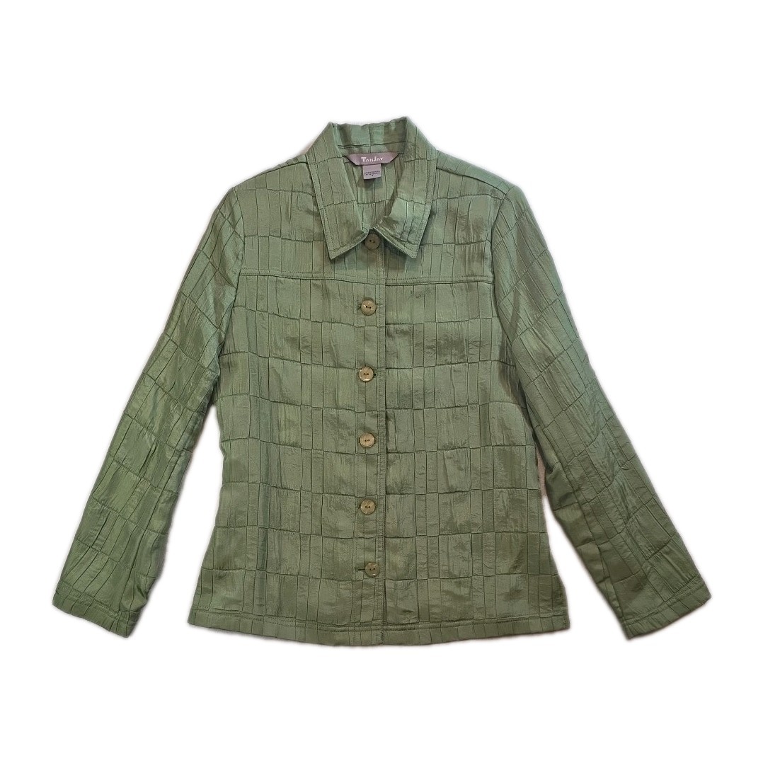 Vintage Apple Green Tanjay Shiny Textured Jacket – Size 8