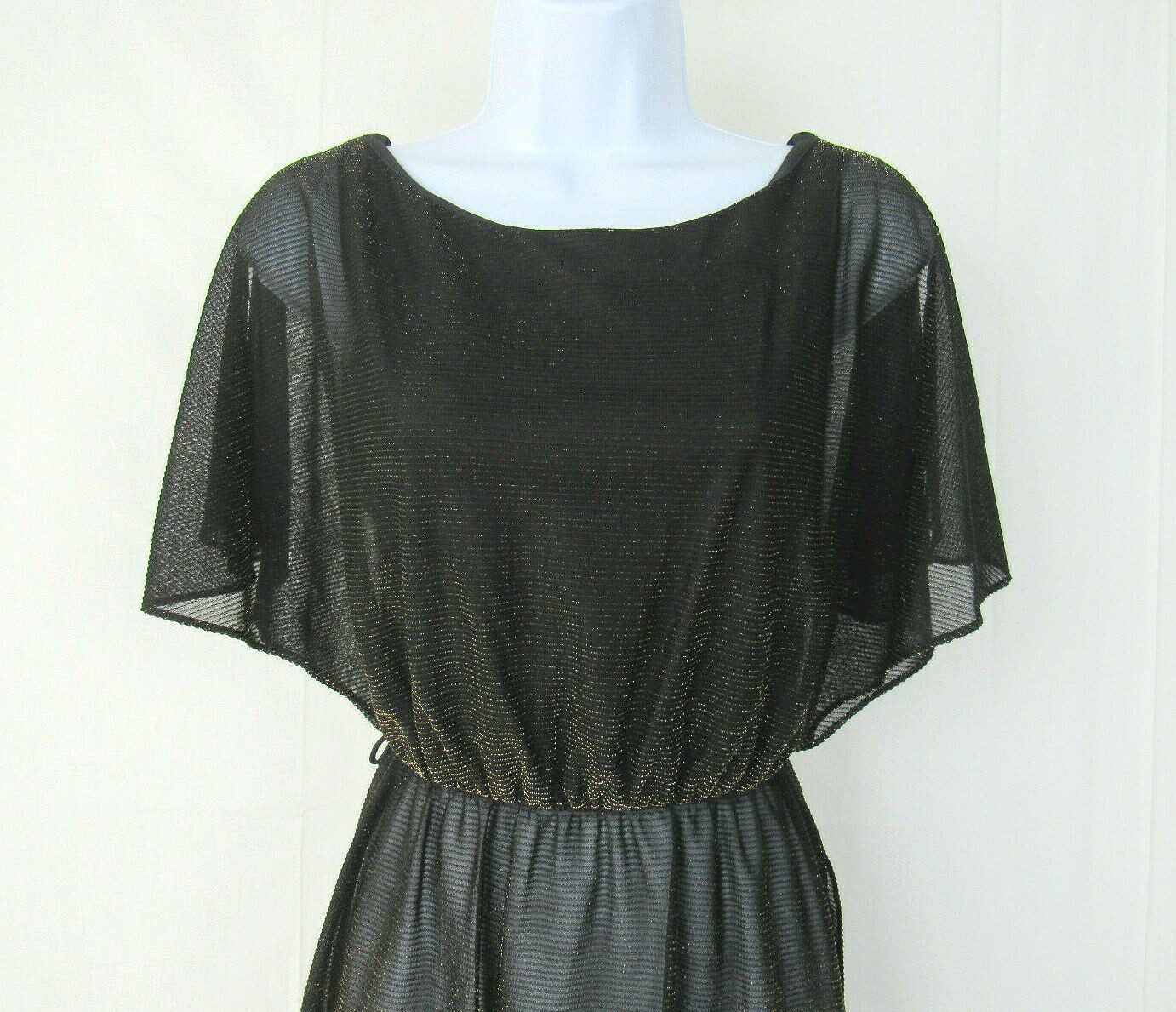VTG 1960s MARA J JRS OF CALIFORNIA BLACK SPARKLE DRESS / BEACH COVER SPLIT ARMS