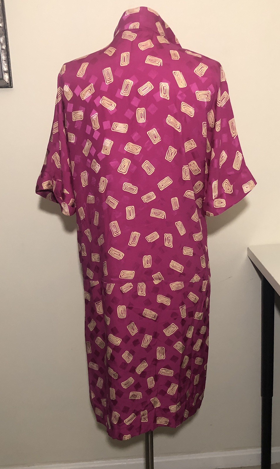 VTG 80s Liz Claiborne 100% Silk Drop Waisted Dress 10 Geometric READ