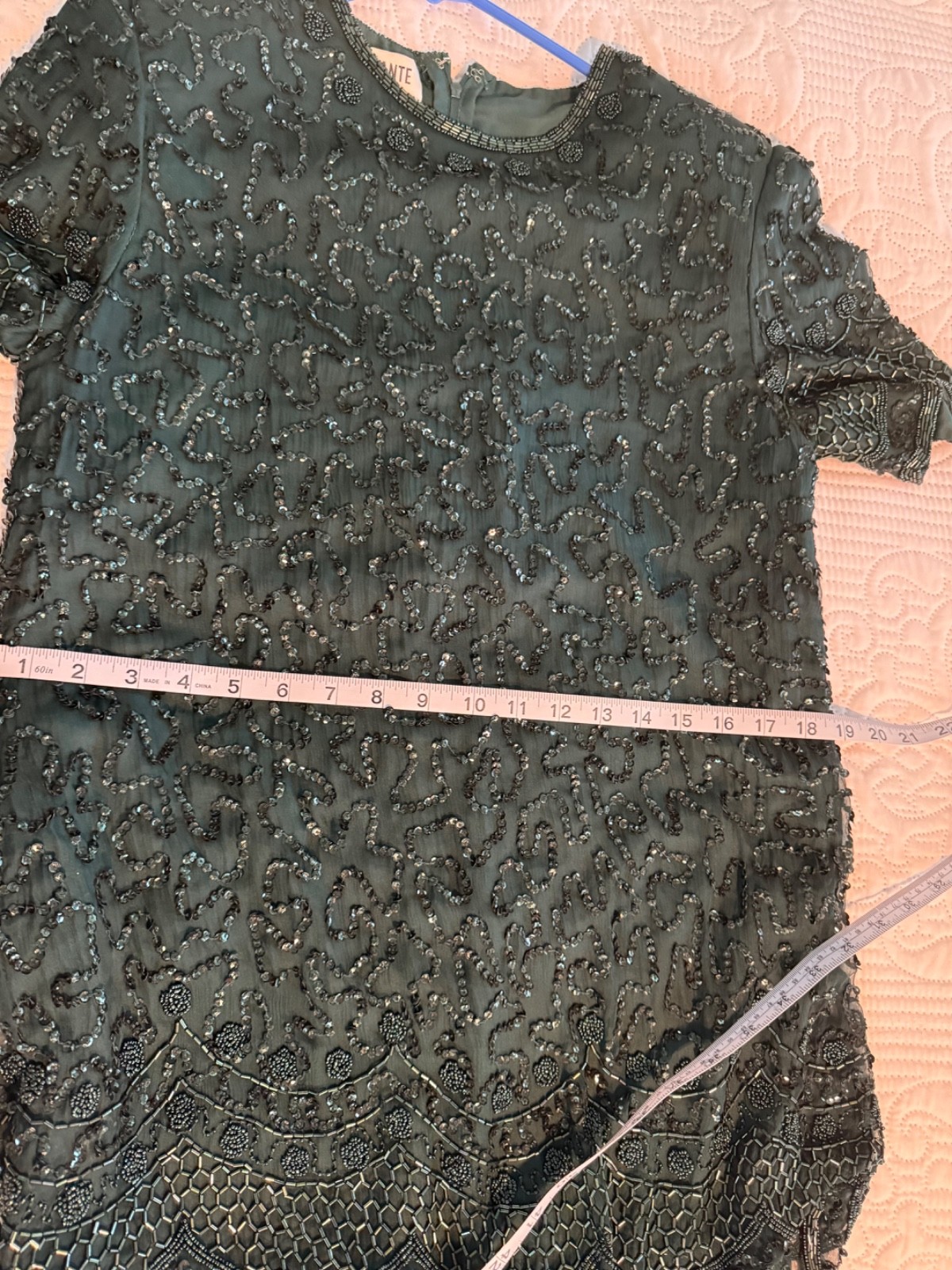 Vintage beaded silk hunter green formal dress