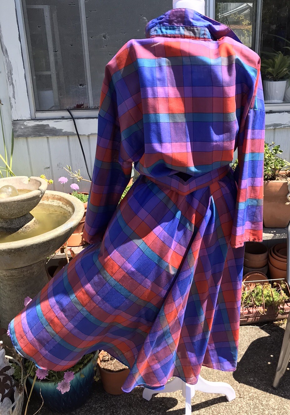 Vtg 80’s AMERICAN SHIRT DRESS Women’s M L 13 Geo Color Block Belted Shldr Pads