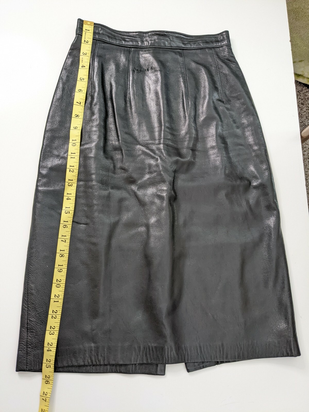 Maxima For Tannery West Vintage Black Leather High Waist Skirt 90s Size 4