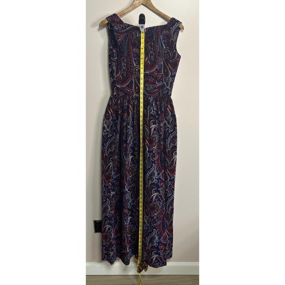 Vintage Bohemian Paisley Tapestry Maxi Dress Small Sleeveless 70s Aesthetic Red