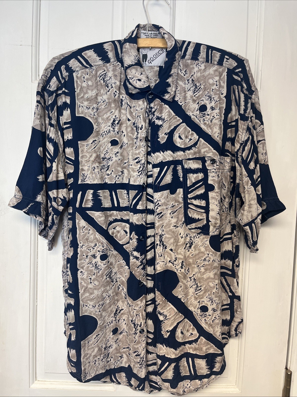 Vtg 1980s Pop Art Rayon Women’s Big Shirt Tunic „Goouch” Made in India Size S