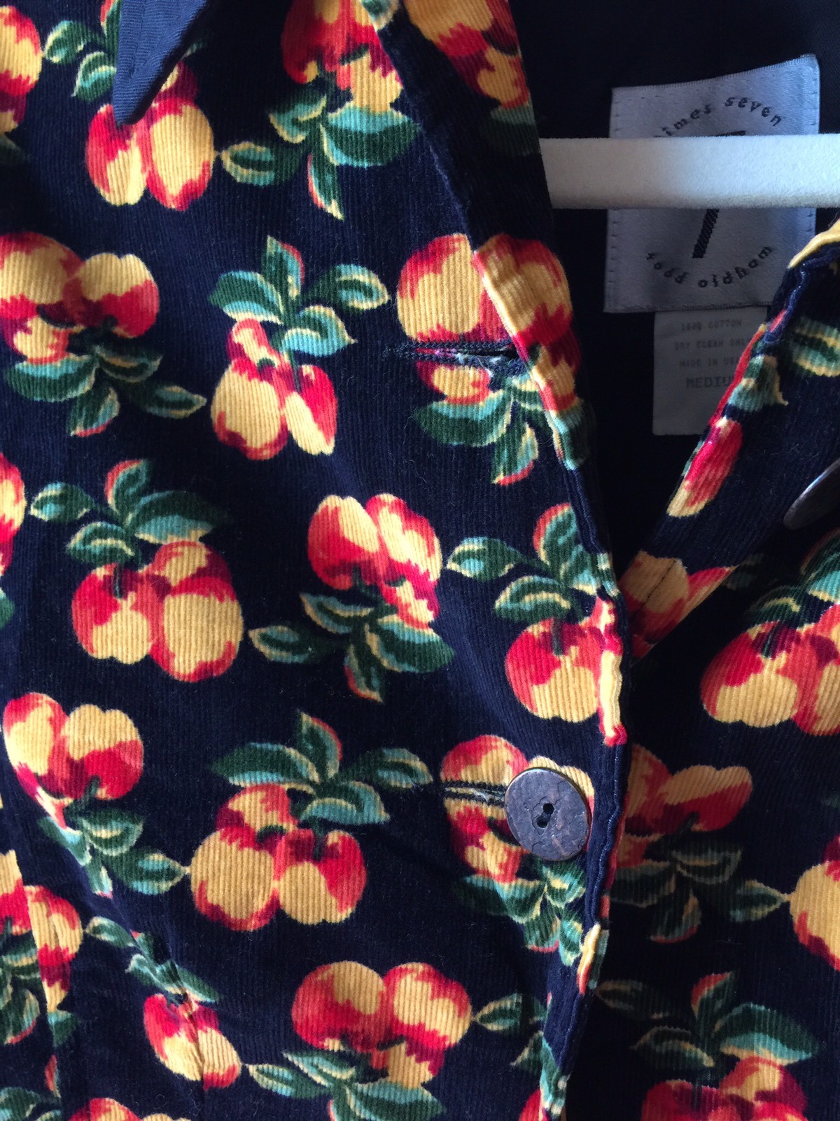 Vtg 90’s Todd Oldham Times Seven 7 Peach Print Corduroy Top Shirt Jacket Size M