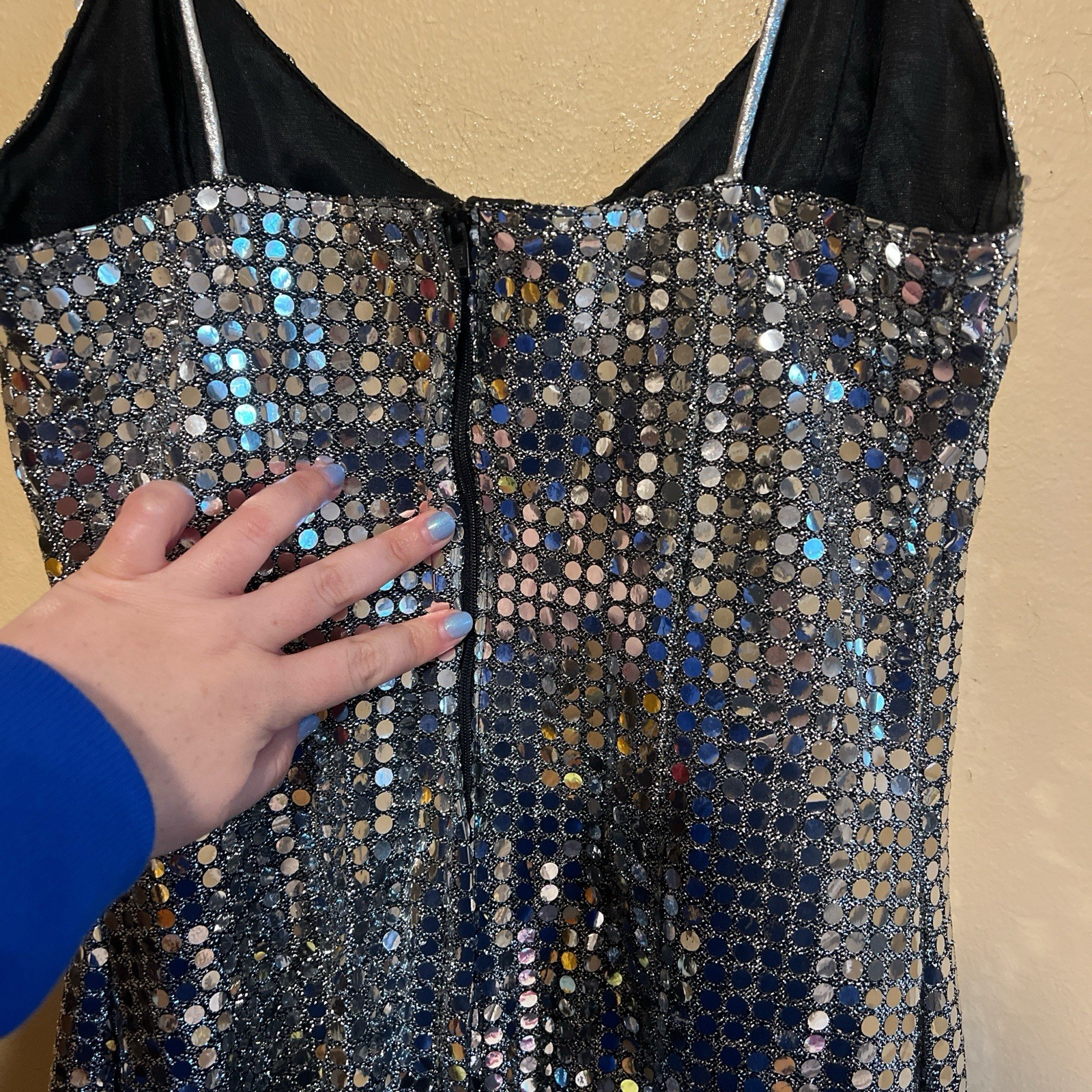 L.A Glo sparkly silver sequin vintage 90’s disco mini dress size 8 showgirl