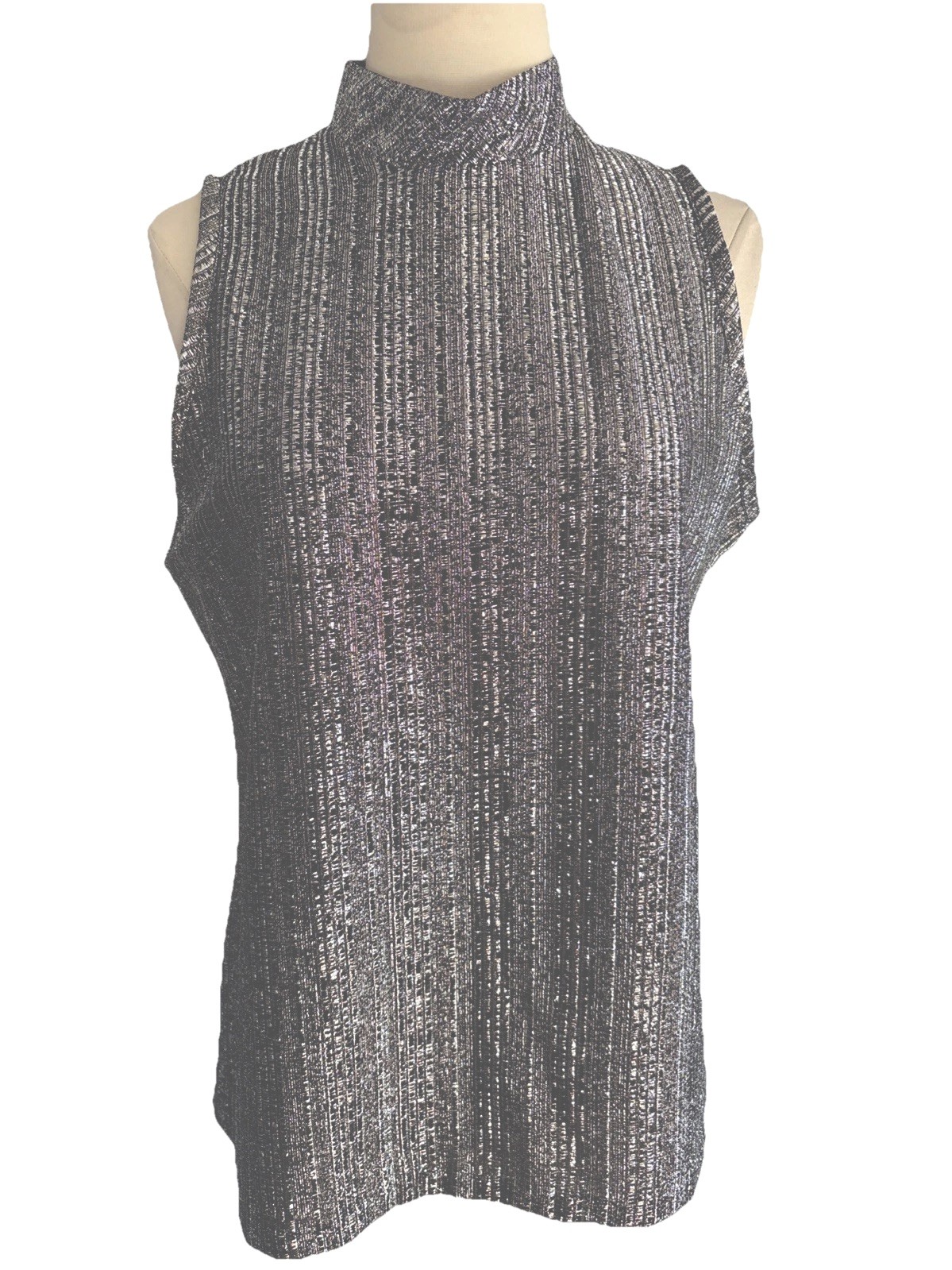jami originals vintage 60s blouse top metallic silver & black more silver med -L