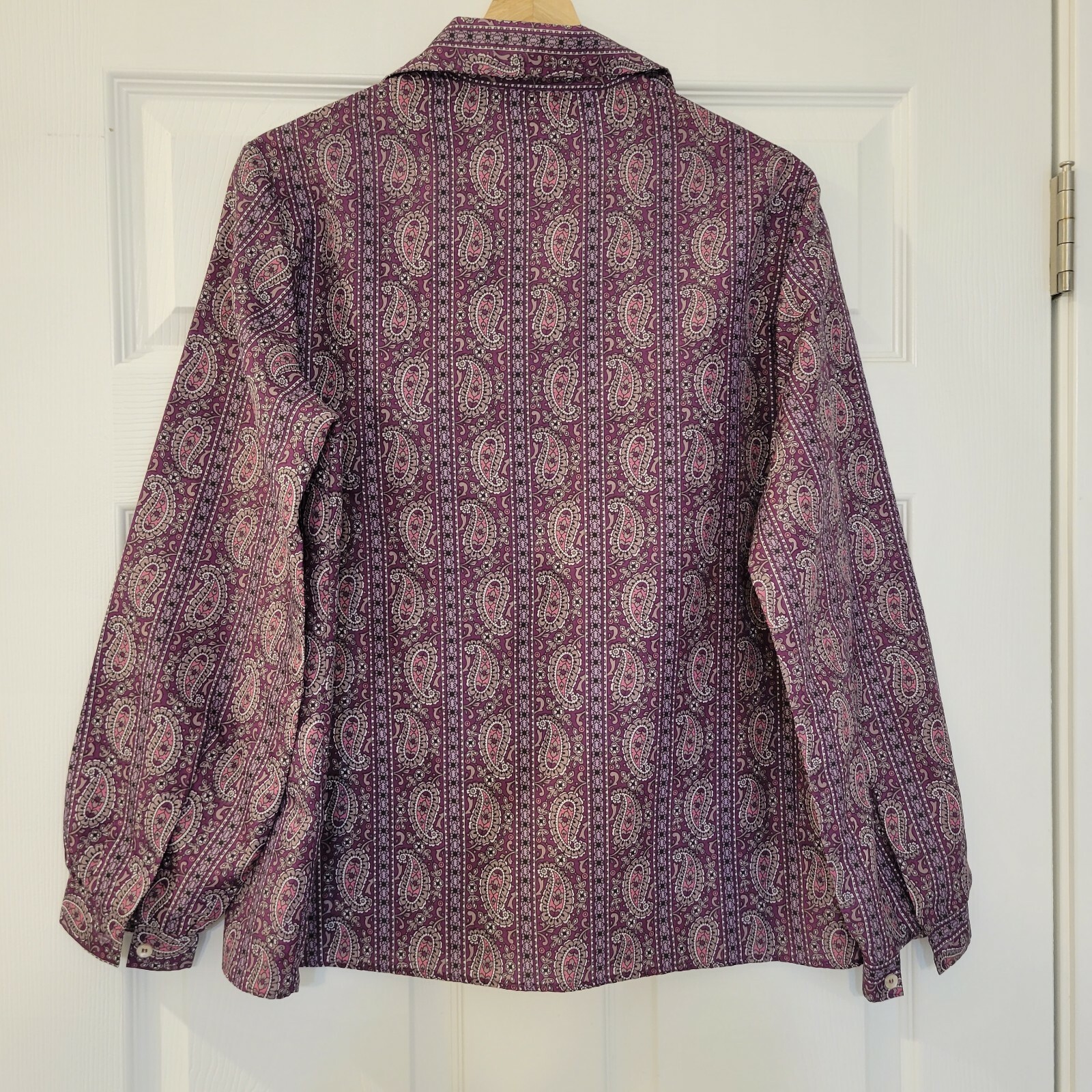 Vintage 70s Cape Cod Match Mates Floral Purple Print Blouse, Size 16