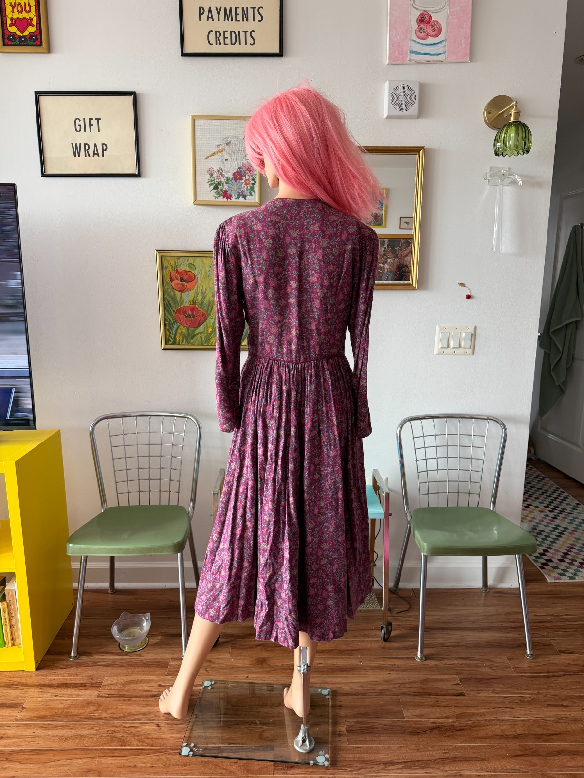 🧵 Vtg 80s Laura Ashley Puff Sleeve Rose Garden Prairie Cottagecore Dress M