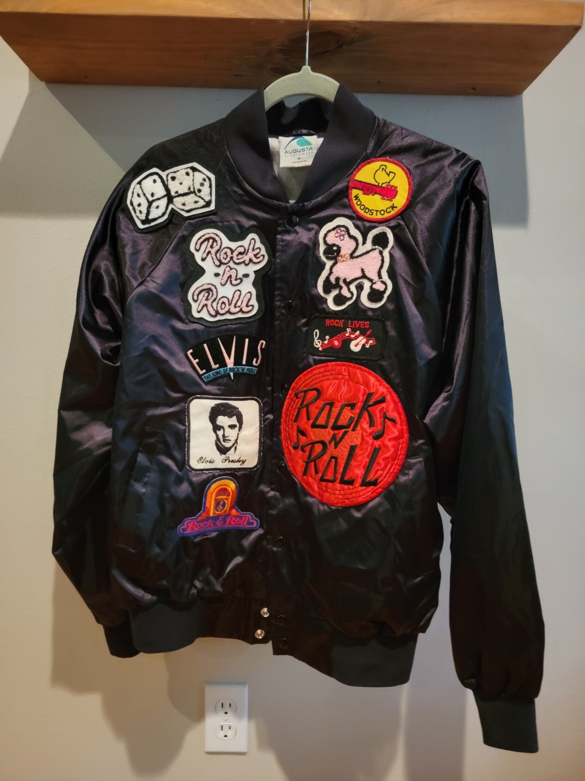 Vintage Rock N Roll Pink Ladies Satin Bomber Jacket Elvis Woodstock Size M