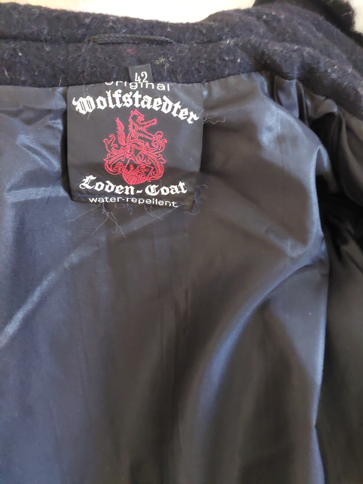 Vtg Wolfstaedter 1960’s Black Faux Fur Trim Swing Coat L Wool Lined MCM