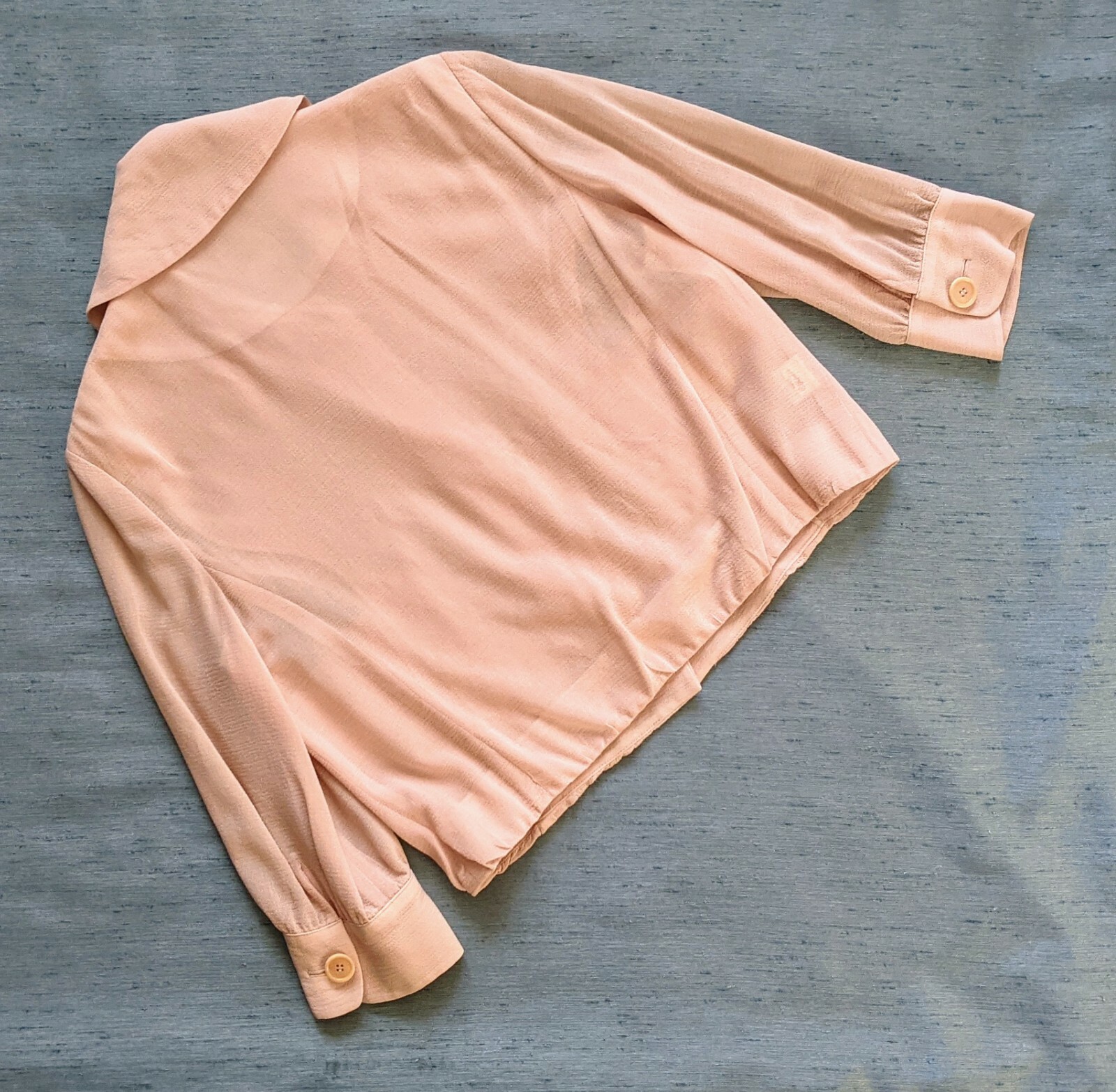 Pastel Pink Wool Georgette Crepe Chiffon Semi Sheer Blouson Jacket gauze M/L
