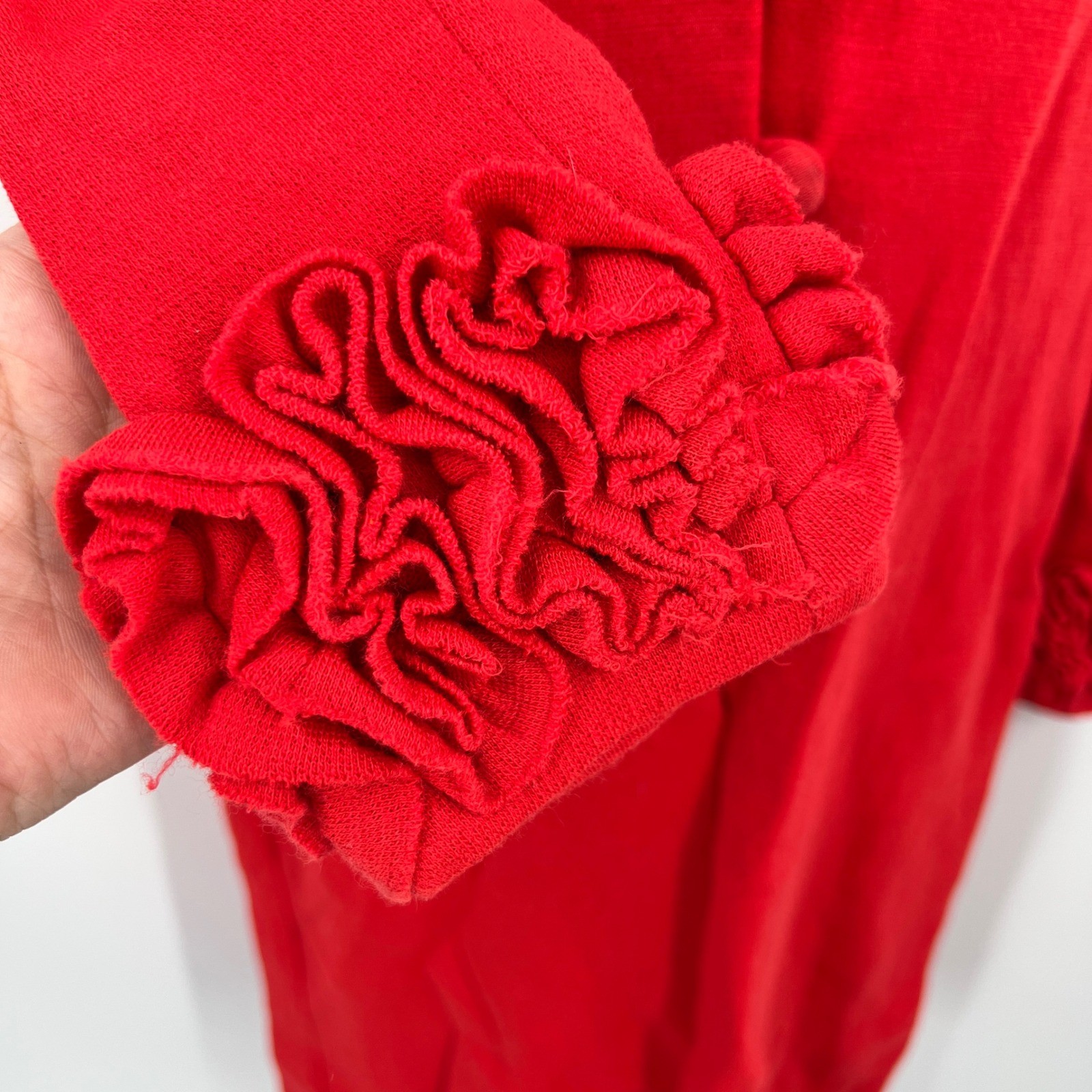 Vintage 60s Lipstick Red Dress Ruffled Collar Cuffs Abella Paris Size M Pinup