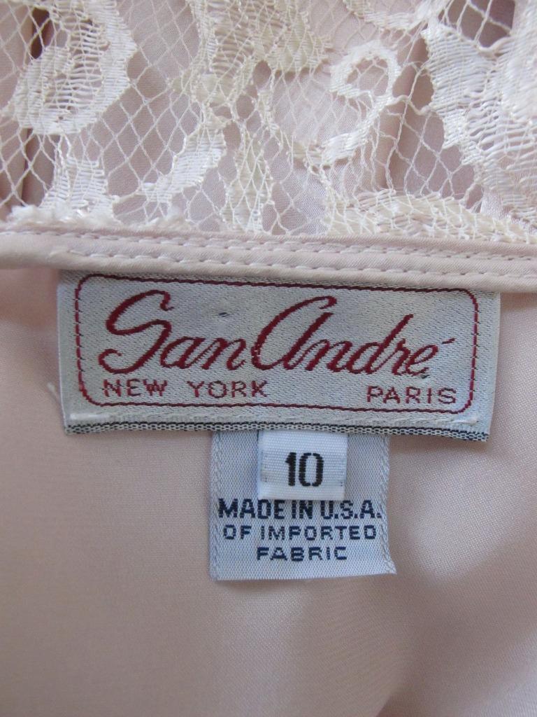 Vintage San Andre Silky Blouse 10 Pink Lace Victorian Collar Slick Shiny Satin