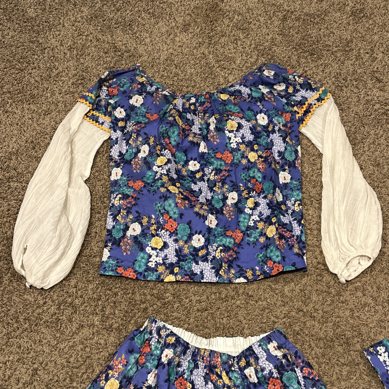 CHESSA DAVIS Vtg 70s 8/M 3Pc Outfit Skirt Purple Blouse Sash Cottage core B18
