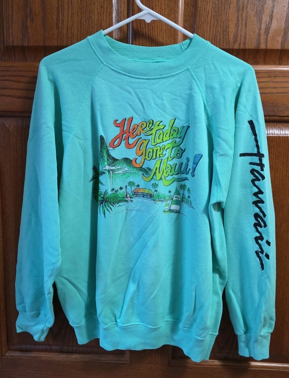 VTG 'Here Today, Gone To Maui!’ Crewneck Hanes Sweater Sz L (42-44) **SEE PICS**