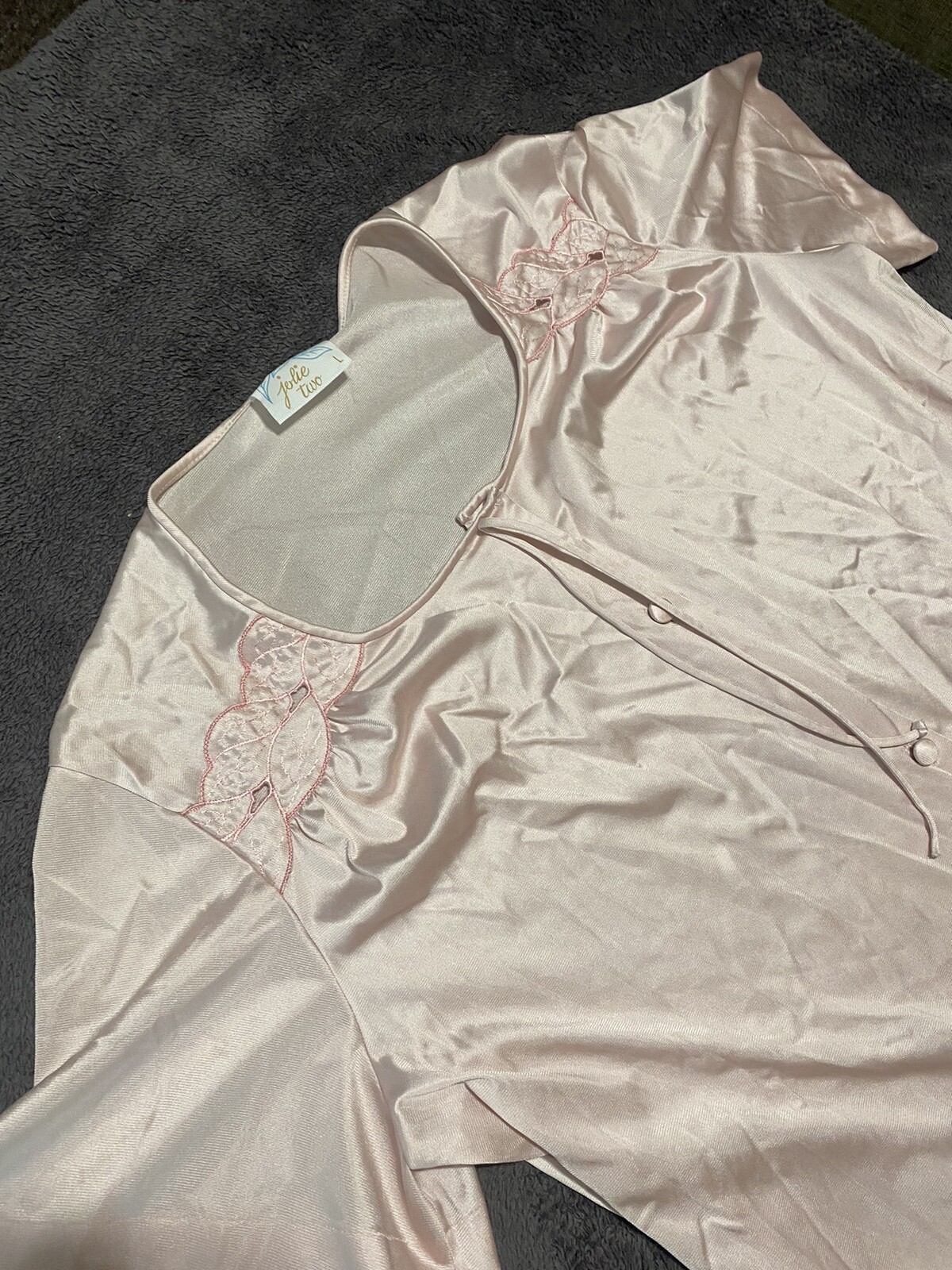 Vintage JC Penney Jolie Two Pink Night Robe Short Sleeve Nylon sz Large L 70s