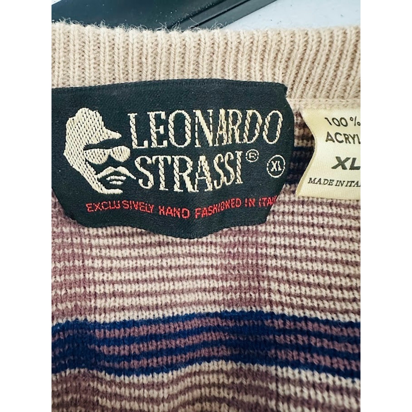 Vintage Leonardo Strassi Plaid Sweater Designer Italy Mens XL Grunge Preppy