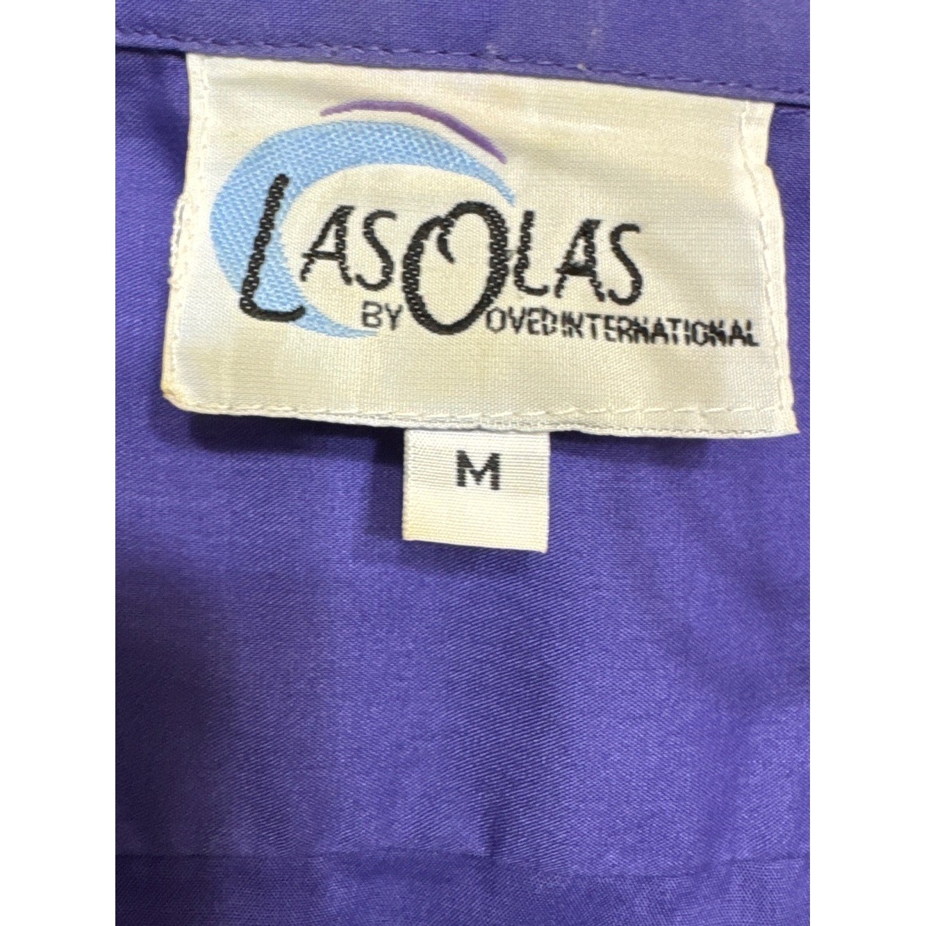 Vintage Las Olas Purple Novelty Embroidered Button Shirt Rhinestone Art Blouse M