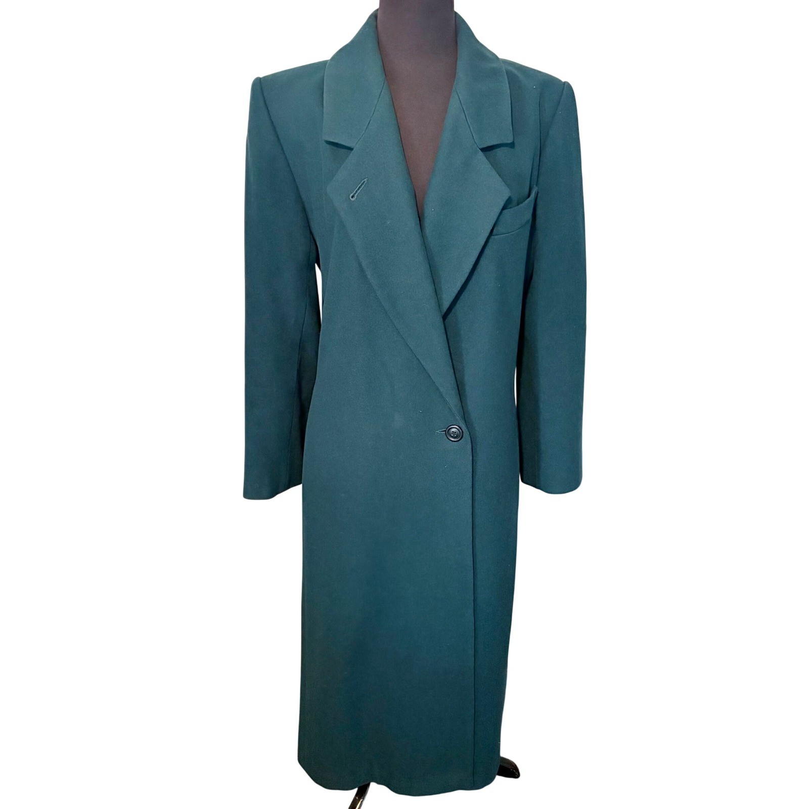 Adolfo Classics Mens Teal Green 100% Pure New Wool Long Overcoat Size 10