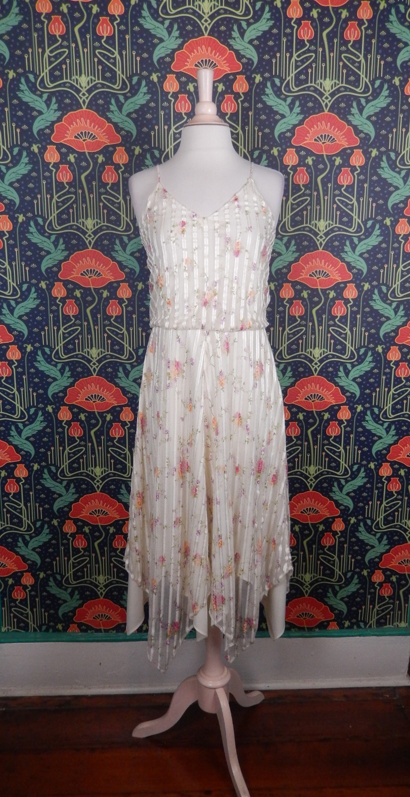 Vintage 70’s Striped Floral Pointy Hem Nicks Boho Dress XS