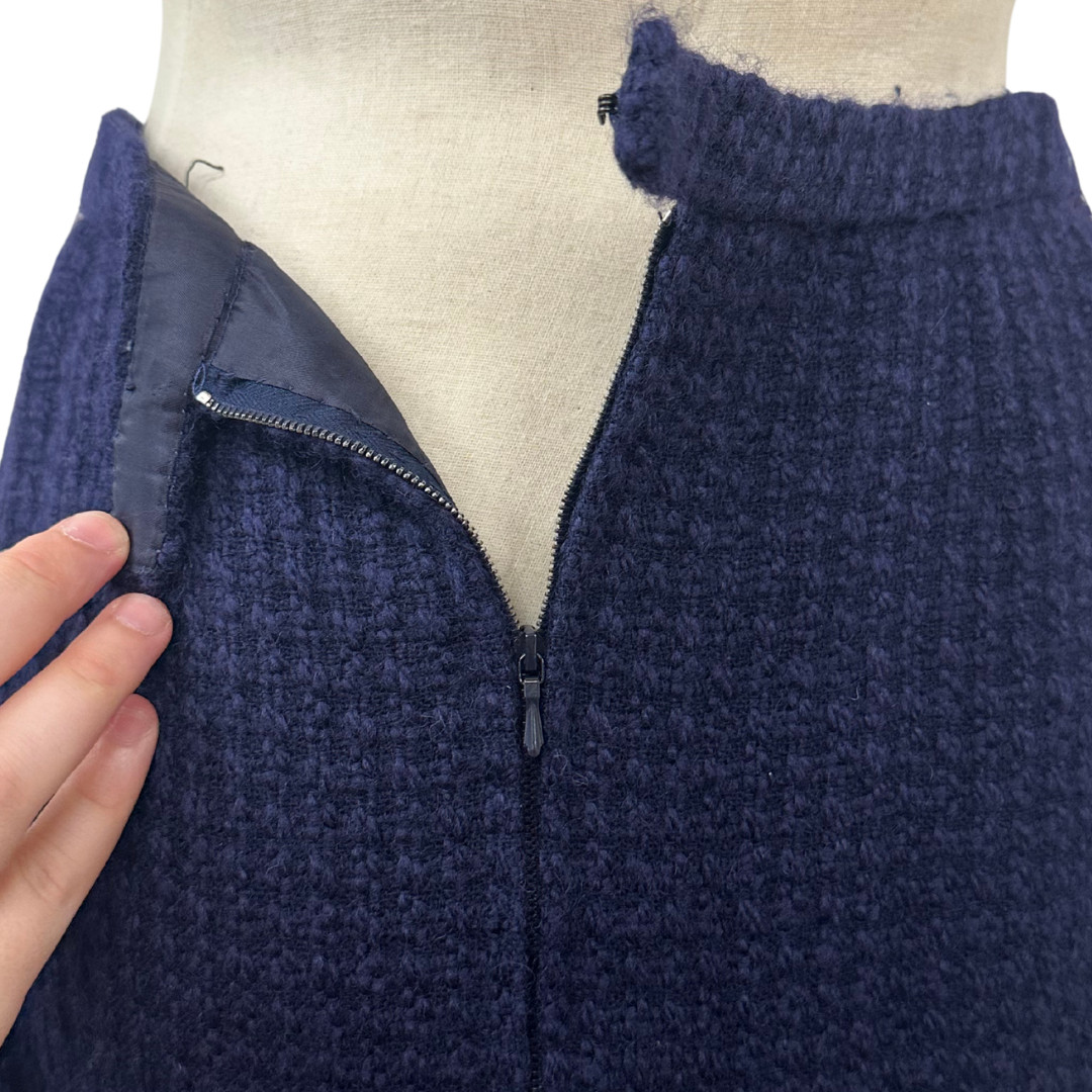 Vintage 1960s Saks Fifth Avenue Navy Blue Bouclé Wool Two Piece Skirt Suit Set