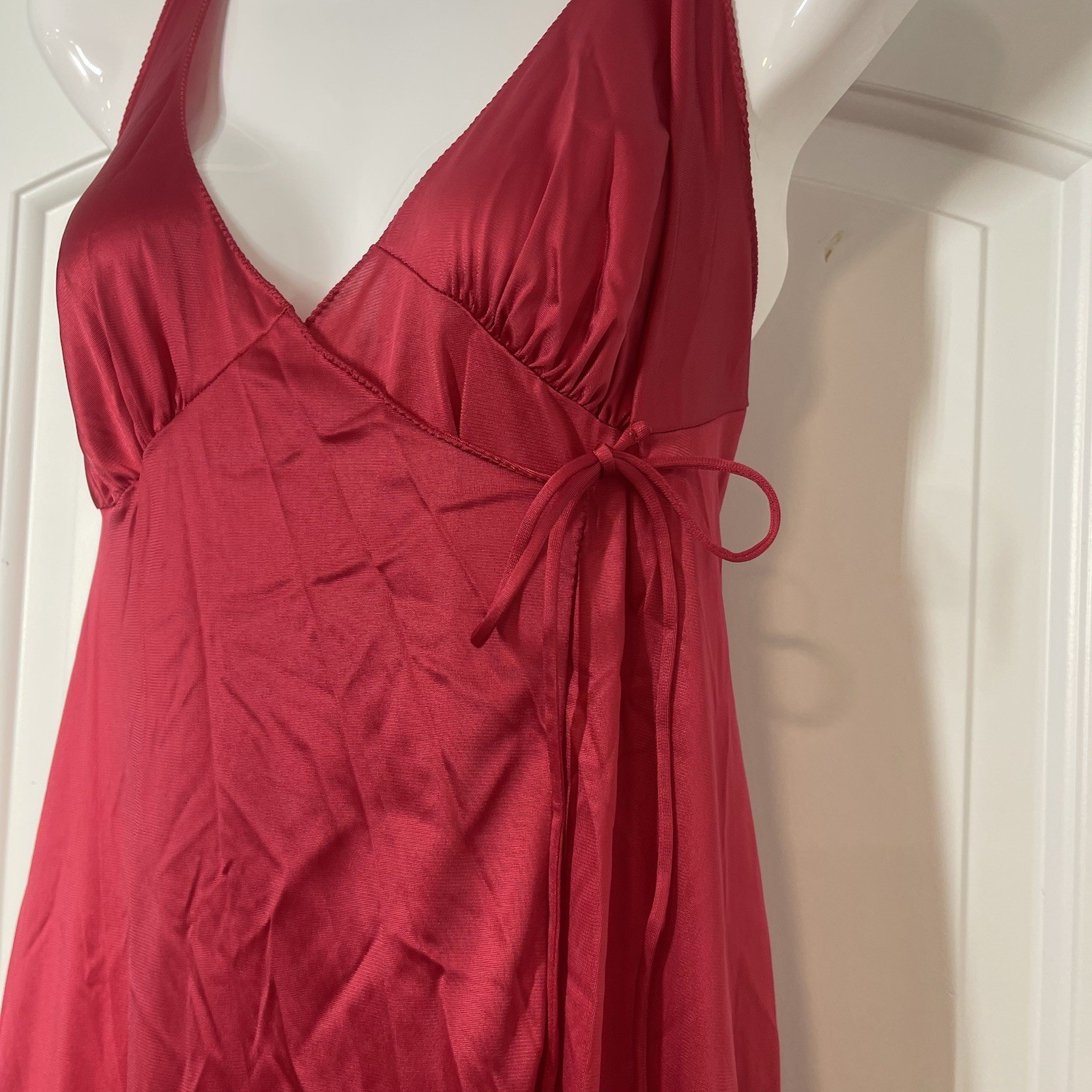 VTG Vanity Fair Negligee Maxi Night Gown Slip Dress Sz 36 Red Sexy Wrap Intimate
