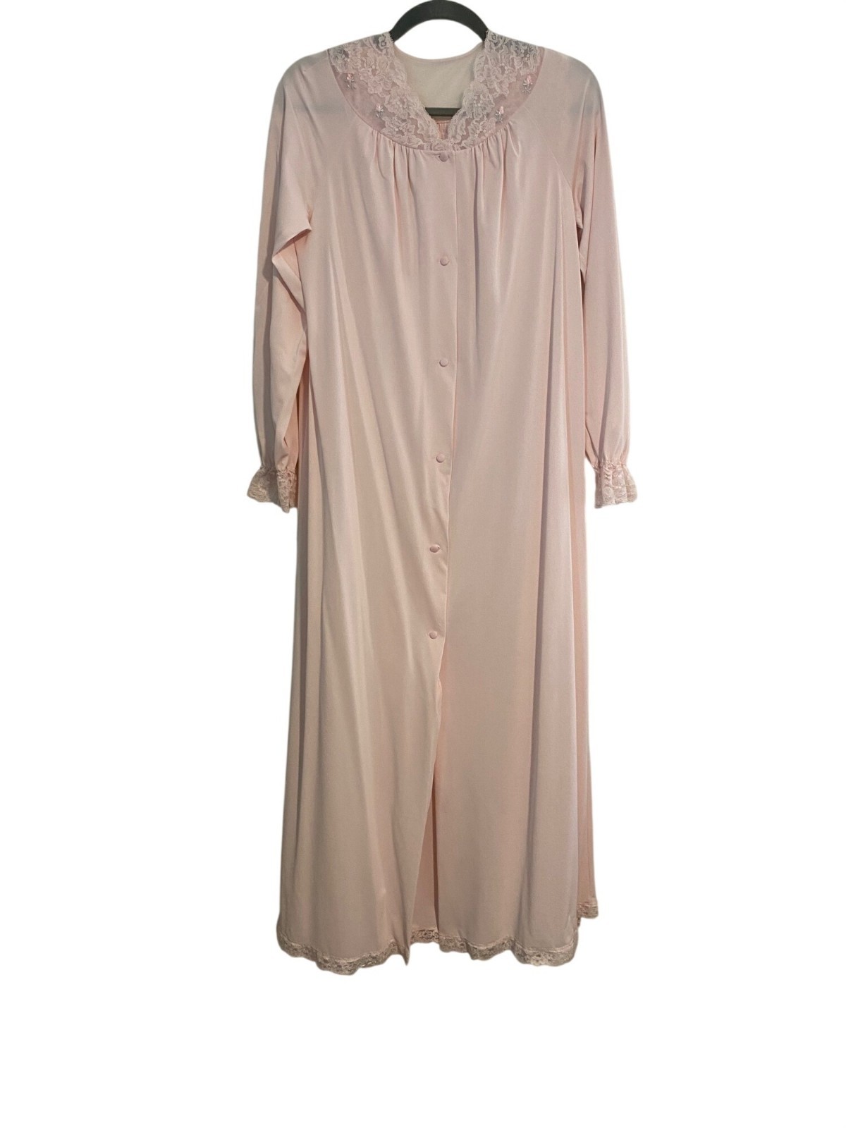 Vintage Shadow Line Women Petite S Pink Matching Nightgown Robe Set Lace Lounge