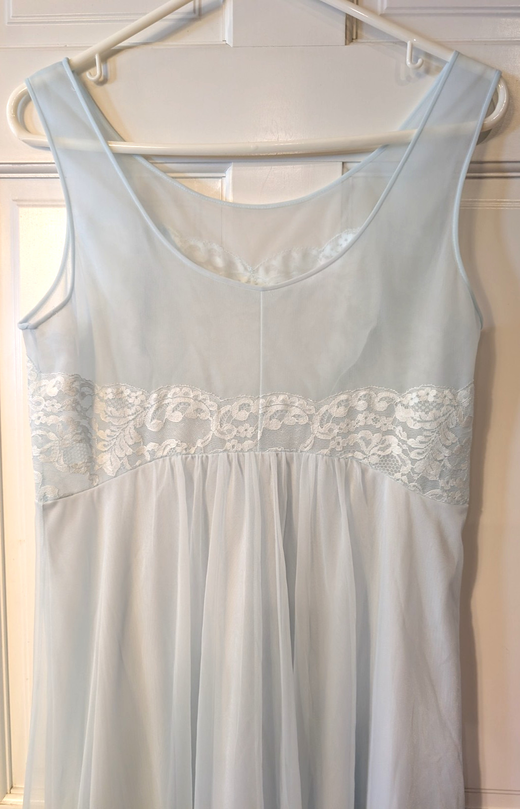 Vintage Shadowline Peignoir Nightgown Robe Set Women’s Lt Blue Chiffon Long